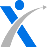 XFER+ALL logo - it is an X with a dot over it in blue and gray.